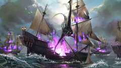 artwork fantasy art ship sailing ship dragon Sea fire