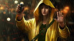 artwork Grenades Women rain hoods arms up crying sad