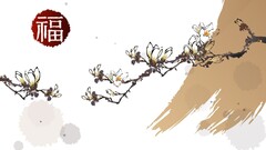 artwork Minimalism Beige Plants twigs Flowers Simple Background