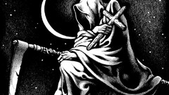 artwork monochrome moon cross crucifix crescent moon grim reaper
