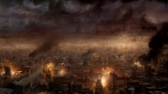 Artwork ruins burning City