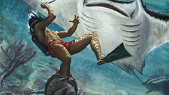 Artwork scuba diving underwater