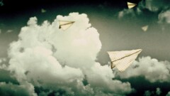 artwork sky paper planes clouds