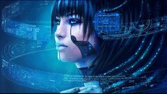 artwork video games cyborg futuristic Women cyberpunk blue halo