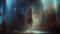 artwork Women rain City futuristic concept art alone street