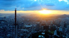 Asia Korea Seoul buildings cities skyline cityscapes sundown