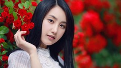 Asians models black hair Korean girls in nature Choi Ji Hyang