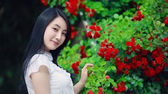 Asians models black hair Korean girls in nature Choi Ji Hyang