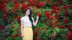 Asians models black hair Korean girls in nature Choi Ji Hyang