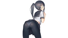 Ass glasses white background schoolgirls skirts long hair anime 