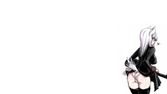 Ass glasses white background white hair machine gun animal ears 