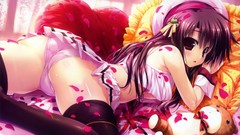 Ass hats beds red eyes Ribbons pillows skirts blush long hair 