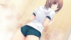 Ass Shorts red eyes anime girls indoors brunettes short hair 