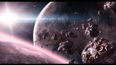 Asteroids Earth planets outer space digital art qauz