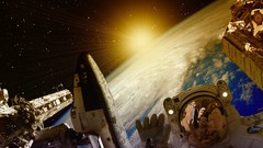 Astronauts Earth lens flare outer space Photo manipulation 