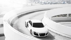 Audi white cars audi r8 cityscapes parking lot