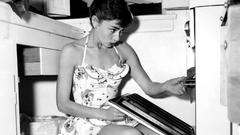 Audrey Hepburn monochrome newspapers