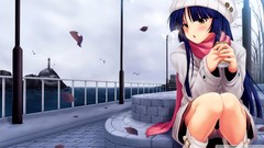 Autumn woman bay Anime hats legs scarfs blush blue hair panties 