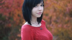 Autumn woman green eyes short hair models black hair sweaters 