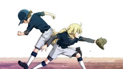 Baseball running white background blondes long hair anime girls 