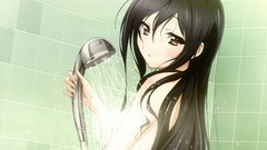 Bathroom long hair anime girls brown eyes shower accel world 