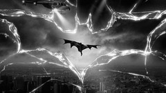 Batman Helicopters cityscapes broken glass greyscale light 