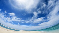 beach sky boat clouds fisheye lens outdoors