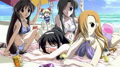 Beaches anime girls happy lesson bikini