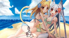 Beaches anime girls nekomimi animal ears tails bikini swimsuits 