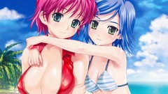 Beaches blue hair pink hair anime girls green eyes short hair 