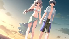 Beaches long hair anime girls brown eyes gray hair game cg 