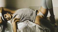 Beds lying down white panties spread legs Louise Herold