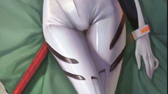 Beds red eyes blue hair short hair spectacles ayanami rei lying 