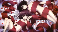 Beds Ribbons anime girls rose petals heterochromia misaki mei 