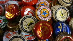 Beers bottles beer caps