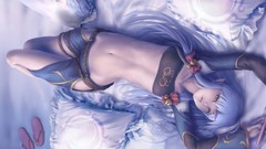 Bells horns navel beds fans belts pillows skirts blue hair long 