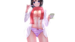 Belly mugs legs scarfs black hair ecchi boobs mikasa ackerman 