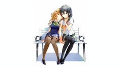 Bench sleeping Friends care stockings skirts school uniforms 