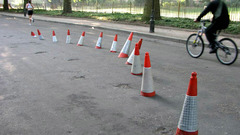 Bicycles roads traffic cones