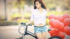 Bike woman jeans Hummer Balloons Shorts asians brunettes 