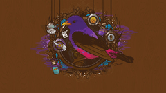 Birds bottles clocks artwork