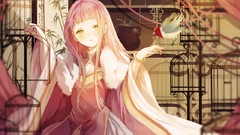 Birds dress pink hair long hair anime girls indoors bangs 