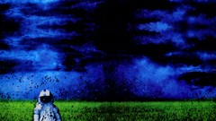 Birds grass surrealism astronauts