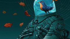 Birds leaves astronauts surreal