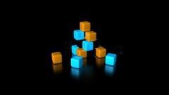 black abstract black background orange blue Cube 3d render cgi