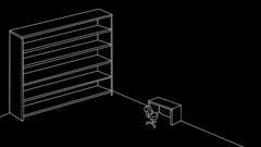 Black and white chairs Shelves desks