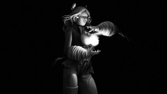 Black and white design woman Fireball monochrome drawings 