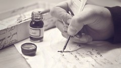 Black and white feathers hands retro letter ink German writing 