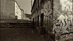 Black and white graffiti monochrome buildings cities James 