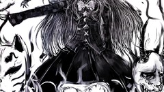 Black and white monochrome bows shirts masks skirts long hair 